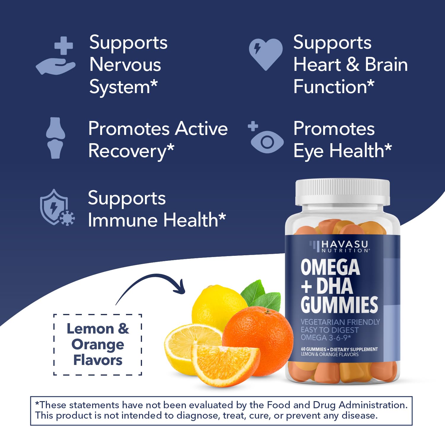 HAVASU Nutrition Omega 3-6-9 gummies with chia and algae sources.