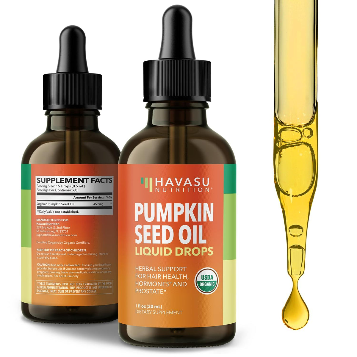 Havasu Nutrition pumpkin seed oil bottle ready for everyday use and hair support