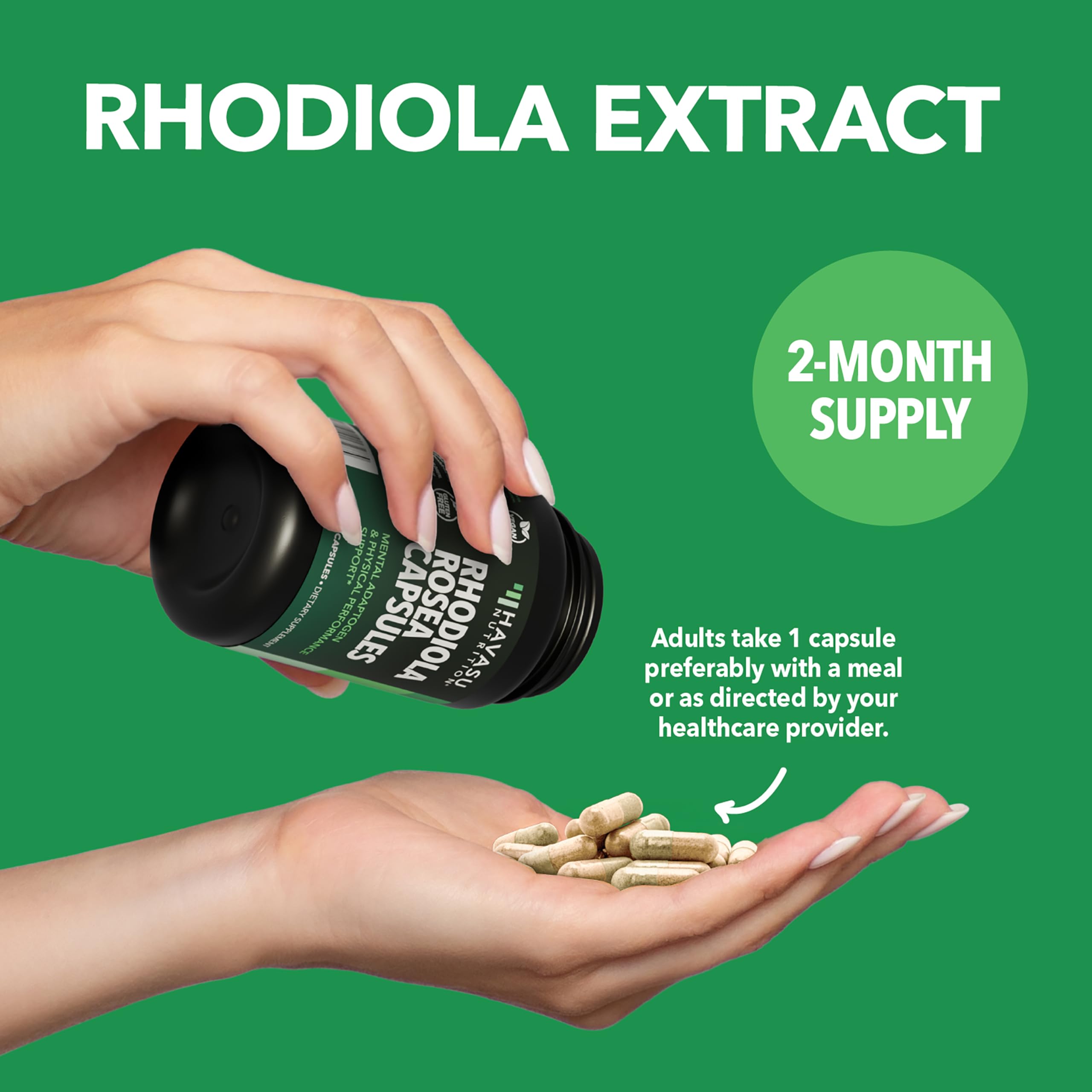 HAVASU NUTRITION Rhodiola Rosea third-party lab seal indicating quality.