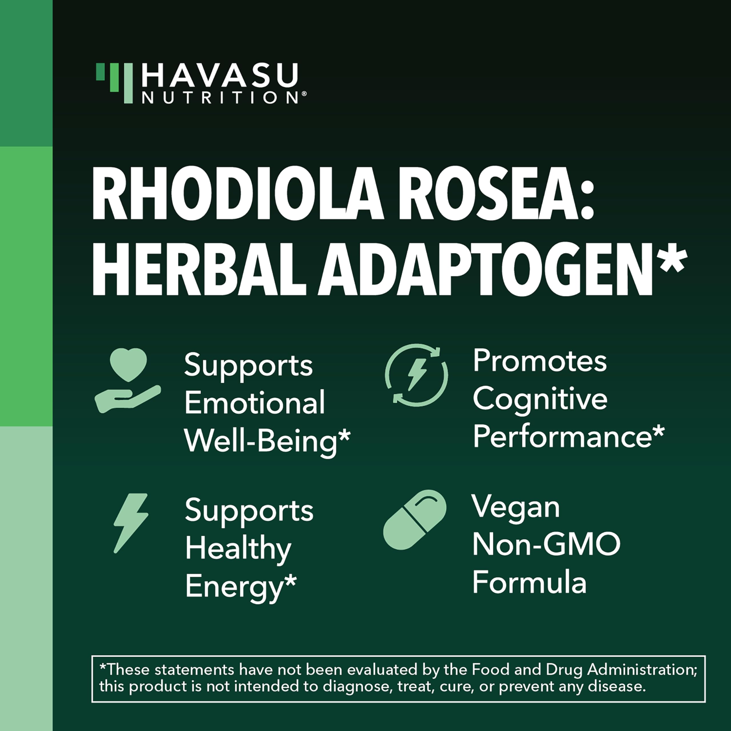 HAVASU NUTRITION Rhodiola Rosea packaging front showing product benefits.