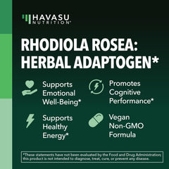 HAVASU NUTRITION Rhodiola Rosea packaging front showing product benefits.