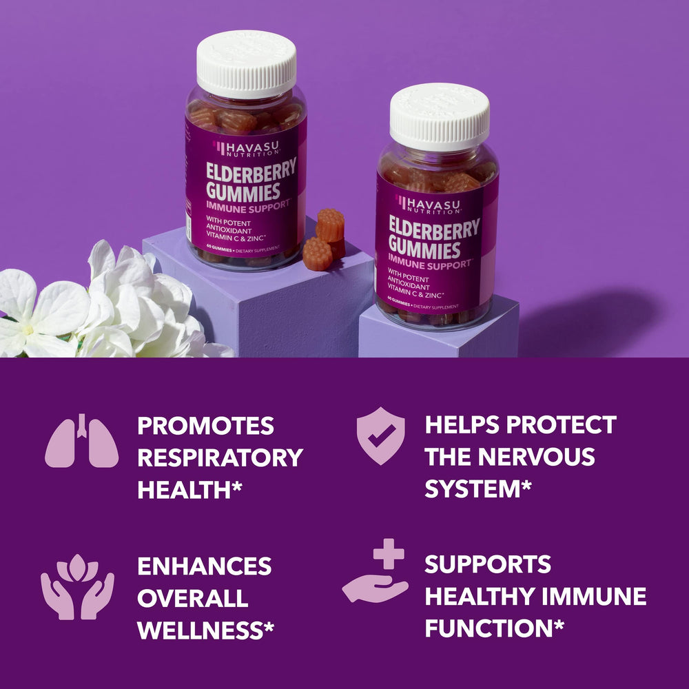 Havasu Nutrition Sambucus Elderberry Gummies GMP-certified packaging close-up.