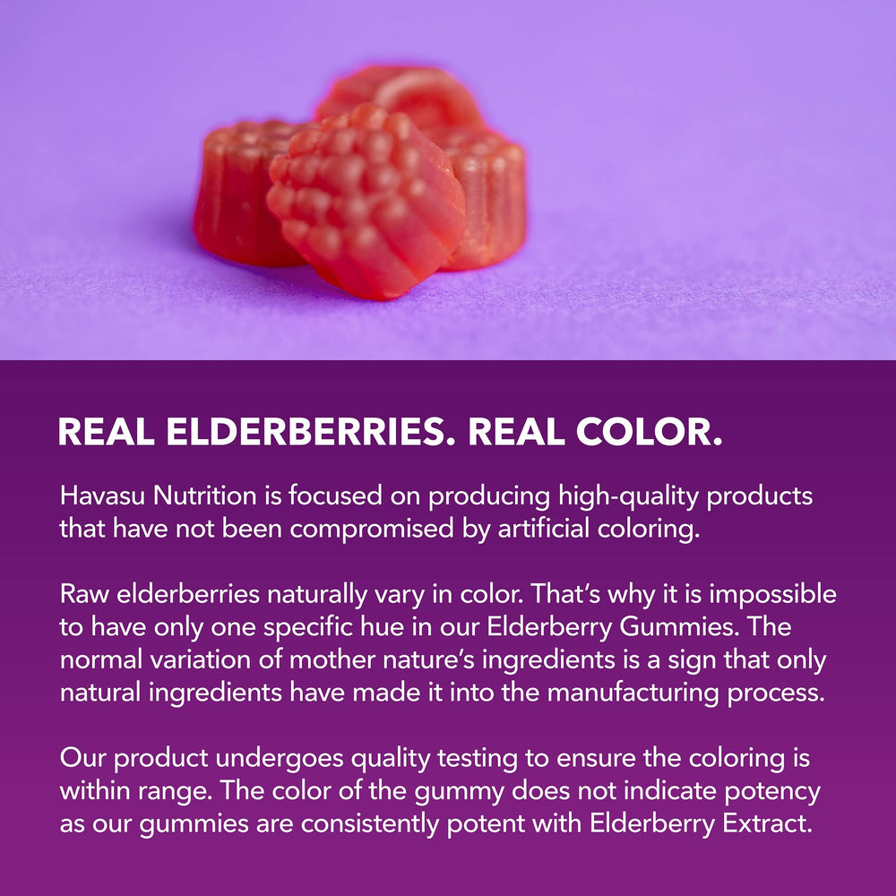 Havasu Nutrition Sambucus Elderberry Gummies bold packaging color signaling daily wellness.