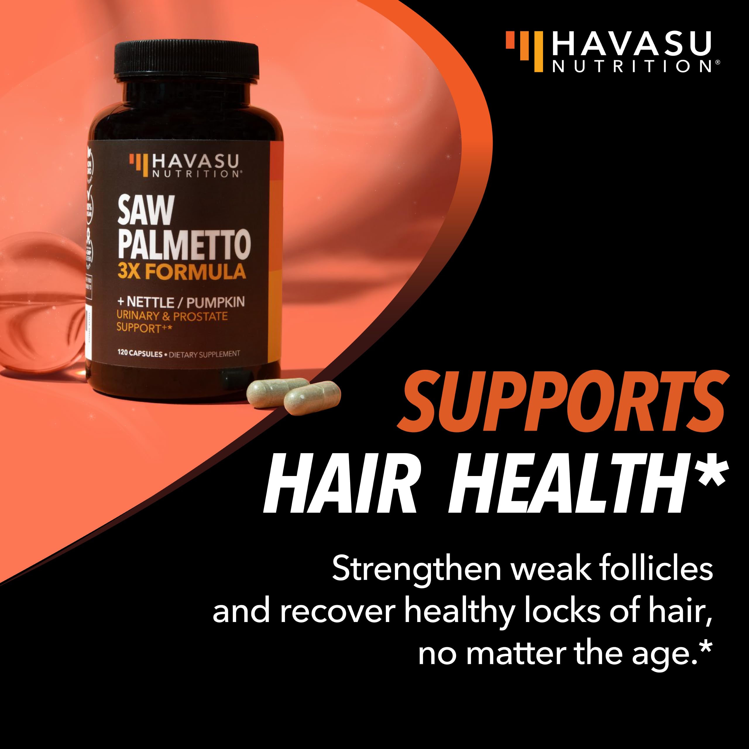 HAVASU NUTRITION 3X DHT blocker concept for hair and prostate vitality.
