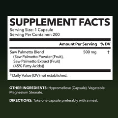 HAVASU NUTRITION Saw Palmetto bottle label highlighting vegan, non-GMO capsules