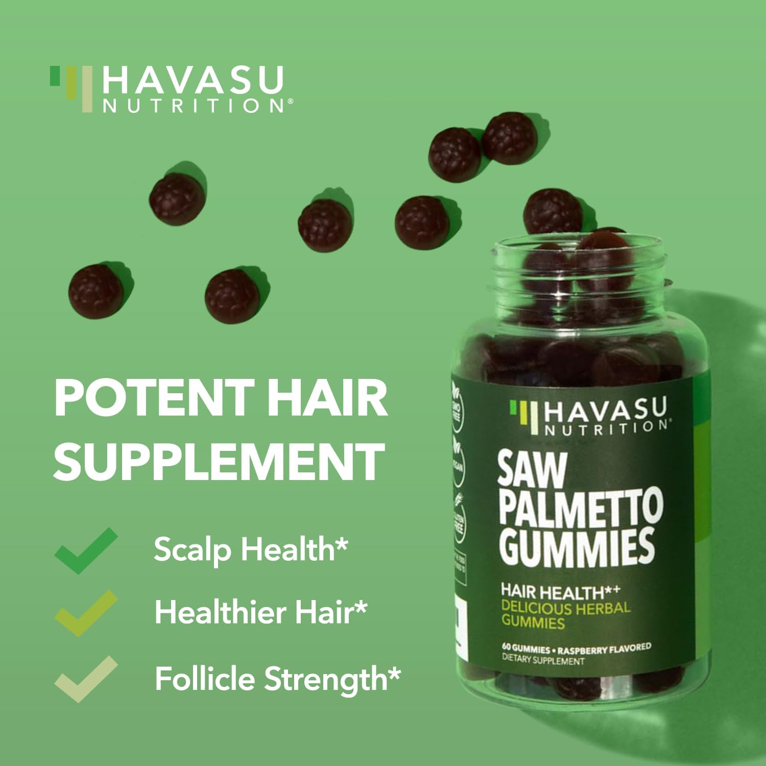 HAVASU Saw Palmetto Gummies raspberry flavor close-up for texture and taste.