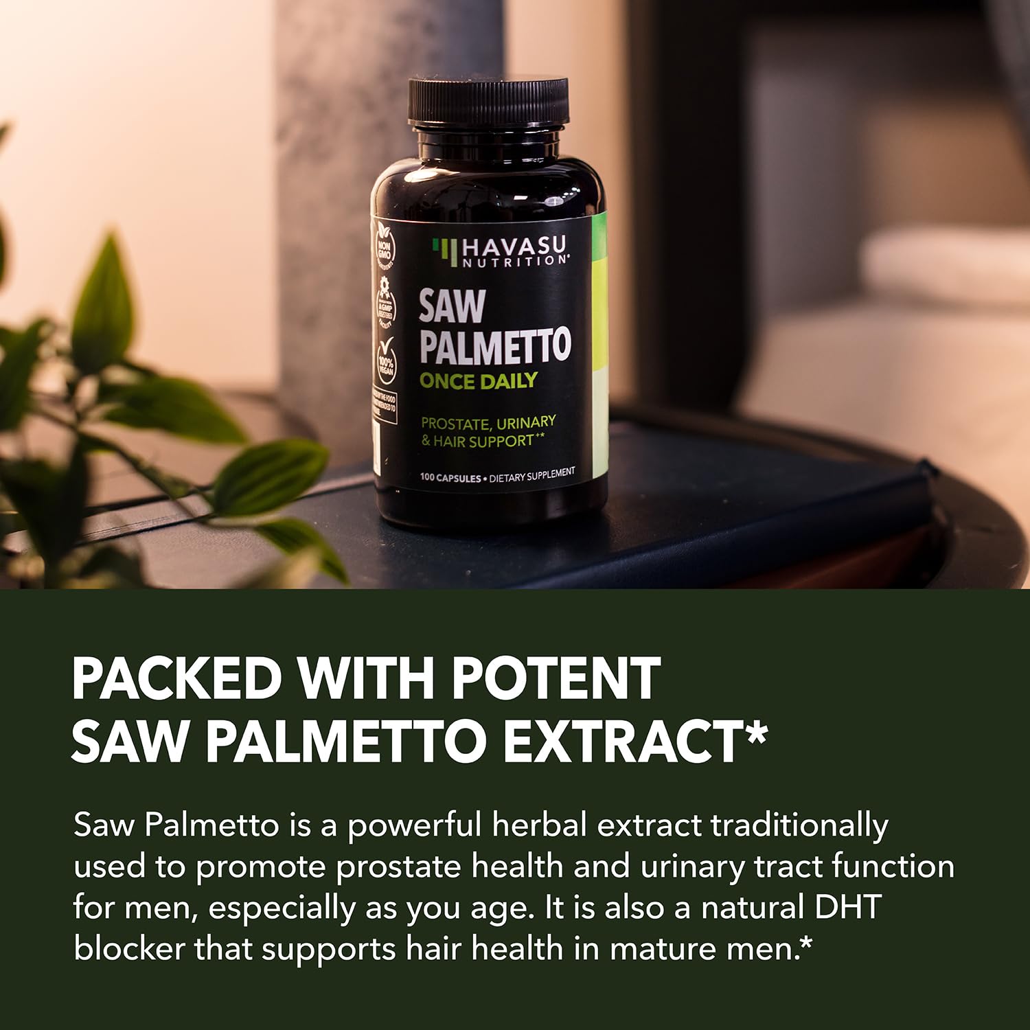 HAVASU NUTRITION Saw Palmetto ingredients bottle emphasizes berry extract