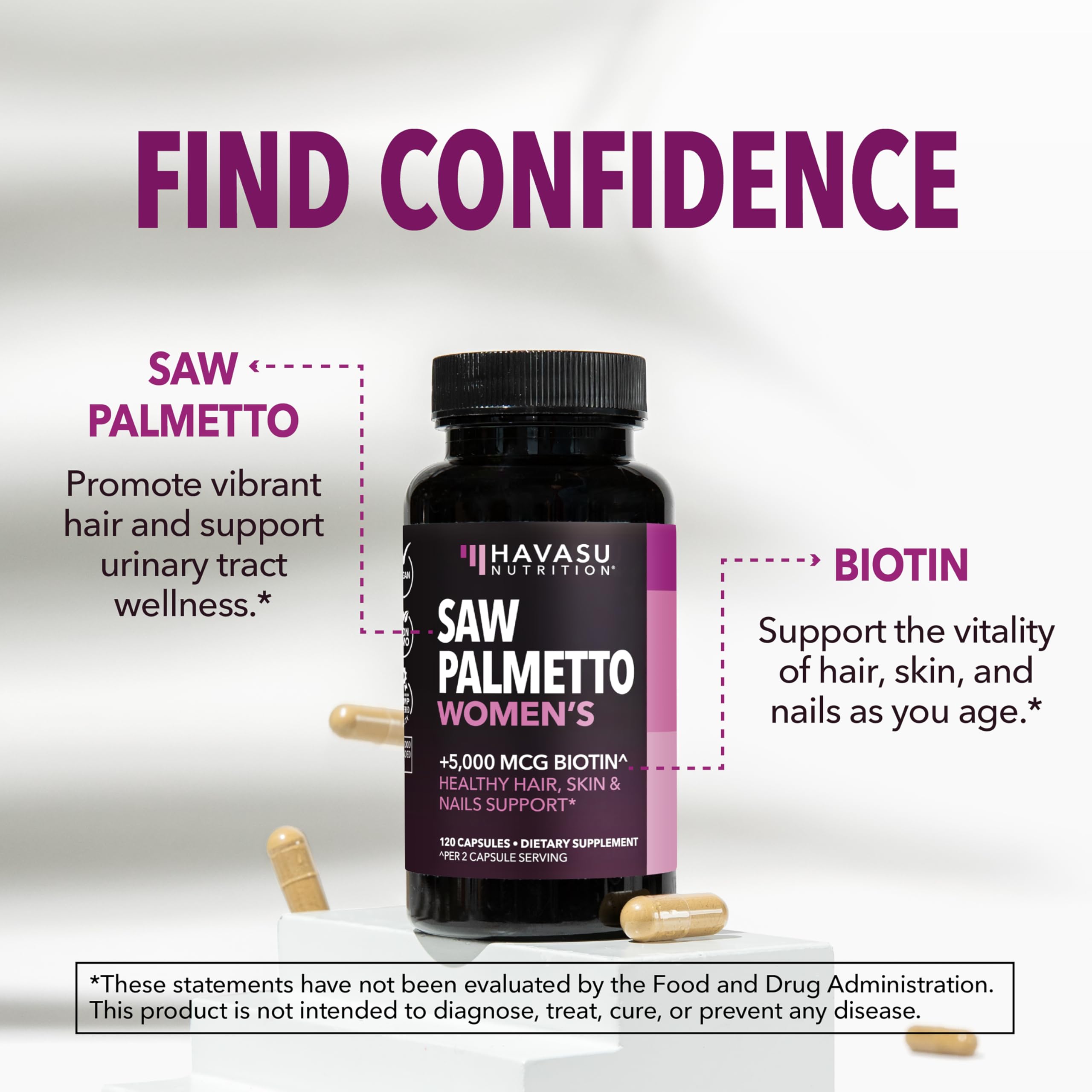 Havasu Nutrition Saw Palmetto label detail highlighting biotin