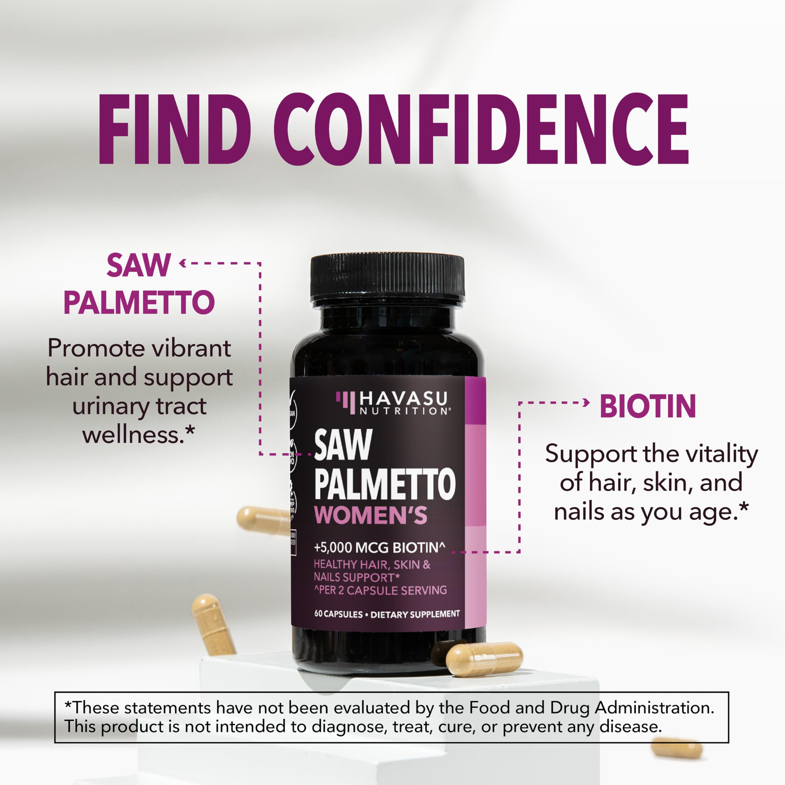 HAVASU NUTRITION Saw Palmetto Women bottle label detail for ingredient clarity.