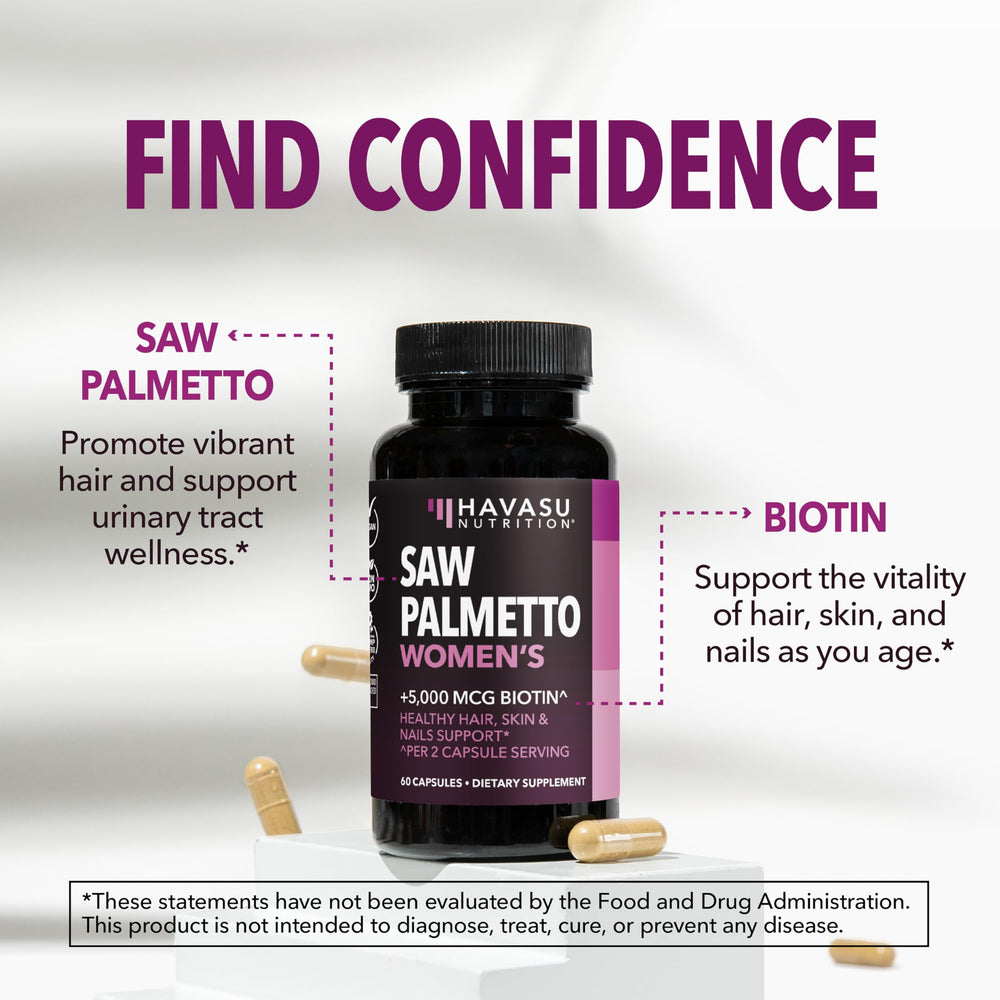 HAVASU NUTRITION Saw Palmetto Women bottle label detail for ingredient clarity.