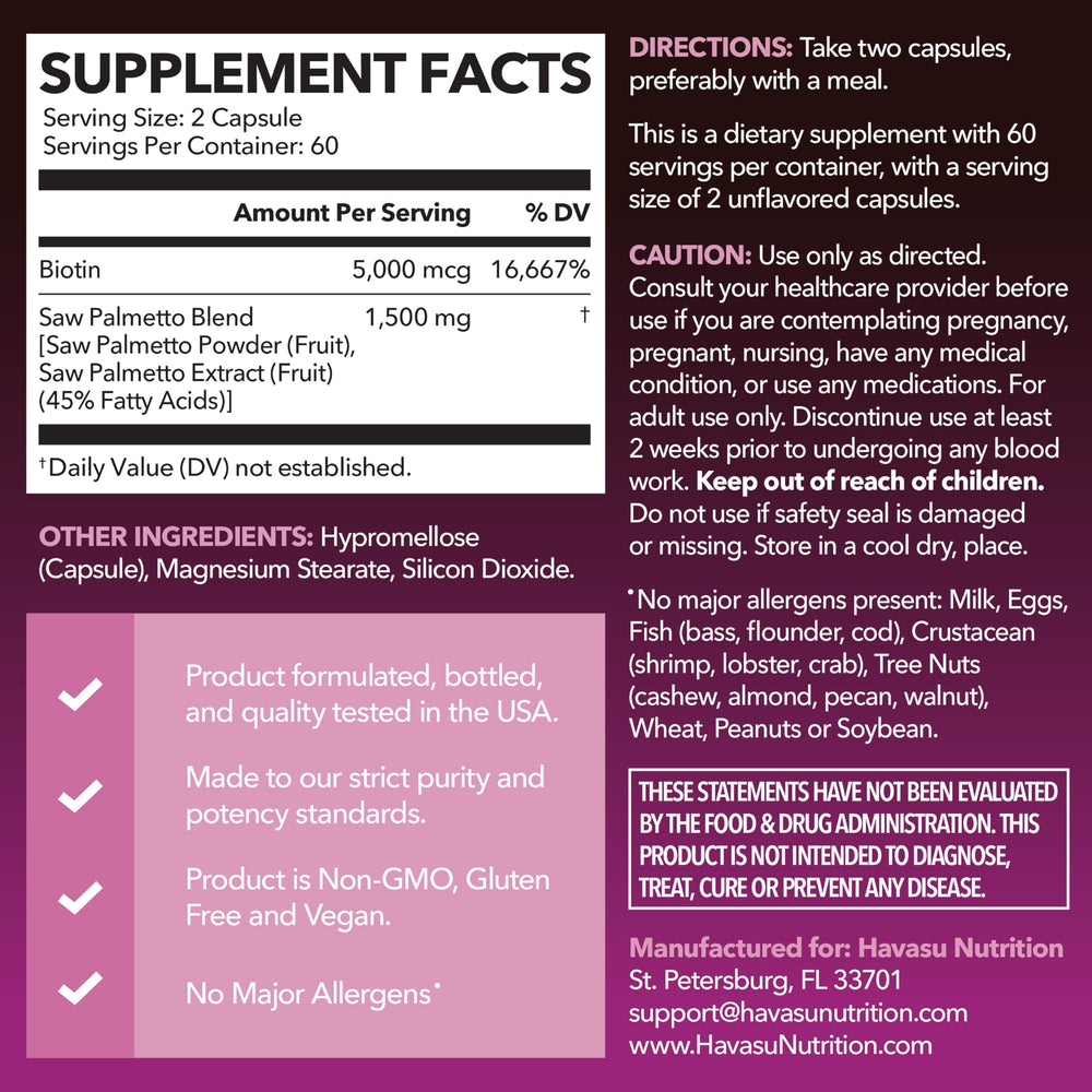Havasu Nutrition Saw Palmetto Women capsules held for daily use