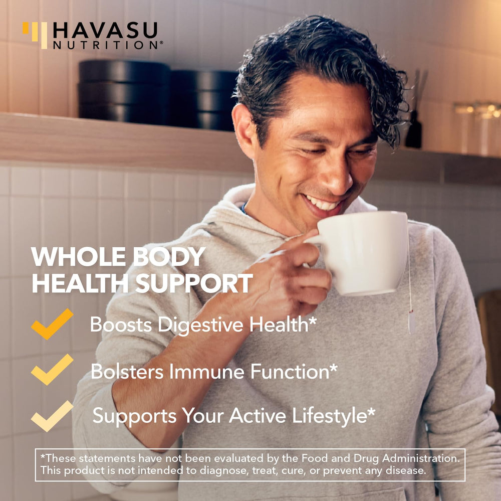 Havasu Nutrition packaging front highlights vegan, non-GMO formula.