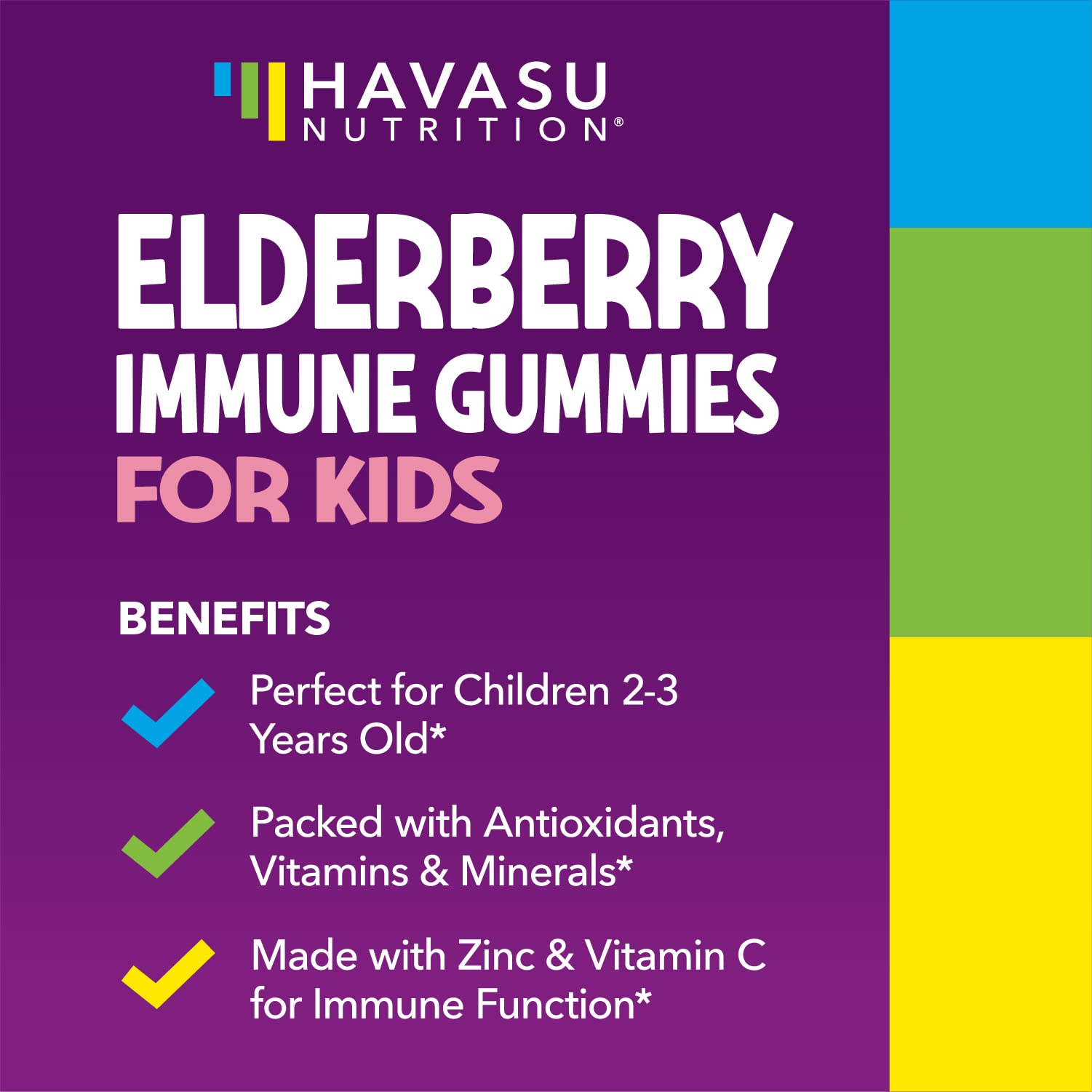 Gently flavored berry gummies from HAVASU NUTRITION with vegan elderberry for kids.