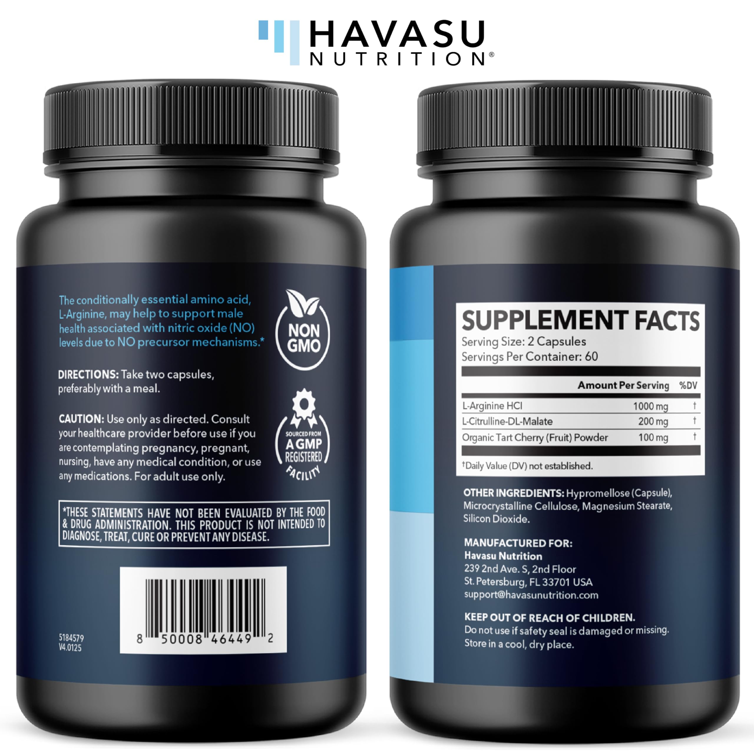 HAVASU NUTRITION vegan non-GMO badge reinforces clean label alignment.