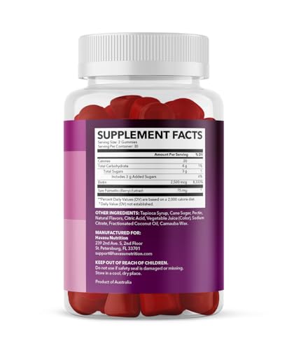 HAVASU NUTRITION women's gummies label highlights biotin for nails and skin health.