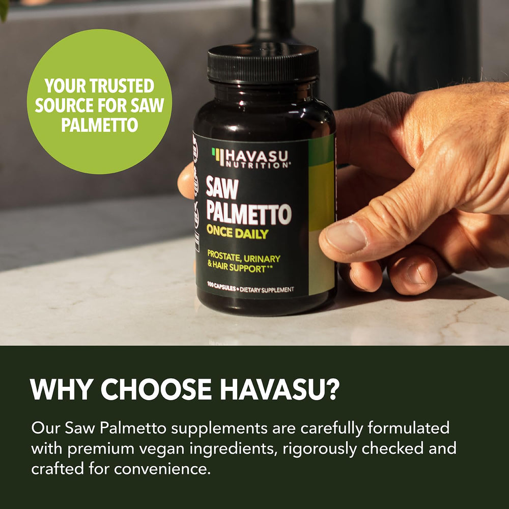 HAVASU NUTRITION Saw Palmetto vegan non-GMO capsules for clean daily use.