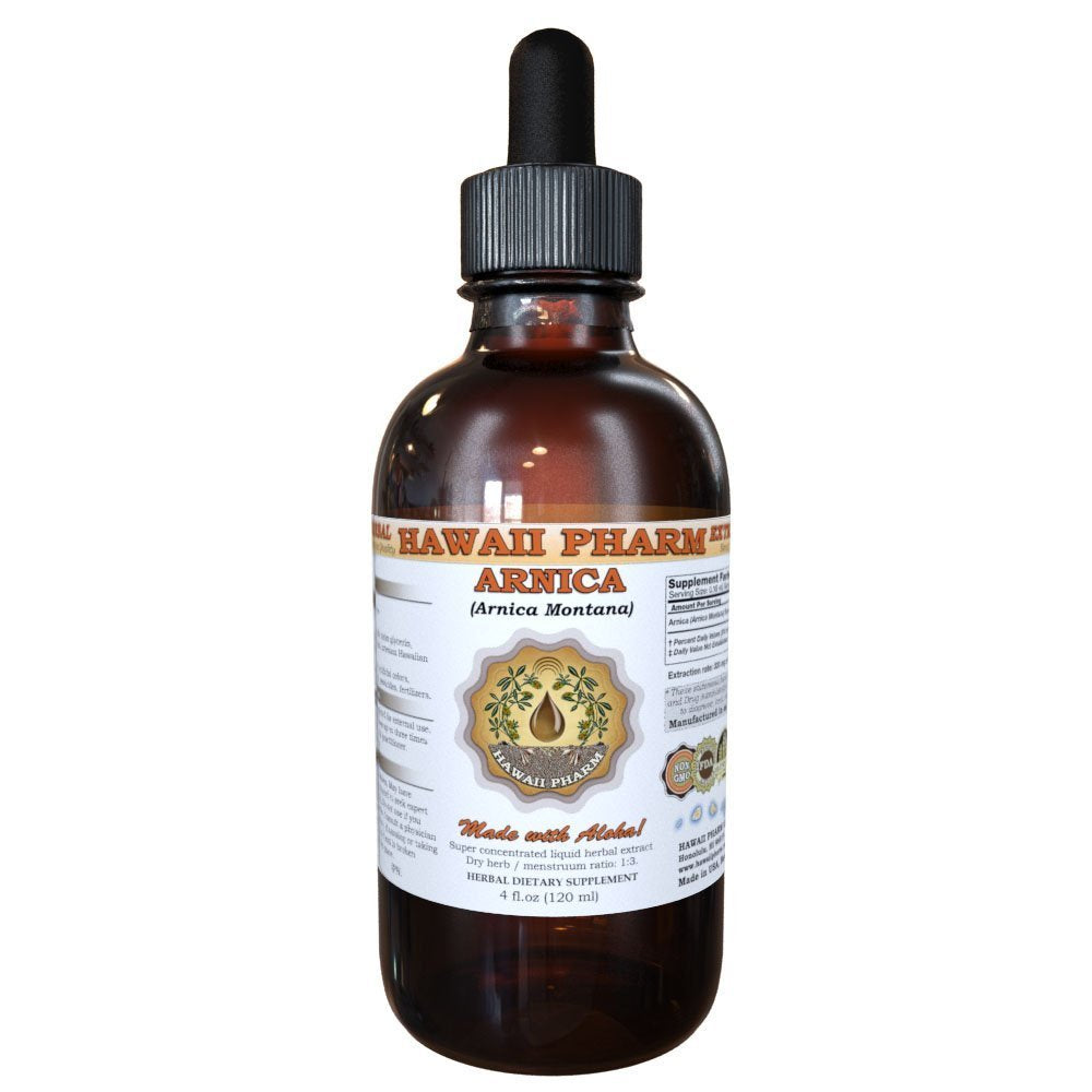 Hawaii Pharm Arnica Liquid Extract bottle showing concentrated tincture for versatile use