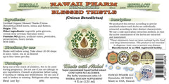 Hawaii Pharm Blessed Thistle label highlights organic ingredients and alcohol-free processing for clean sourcing.