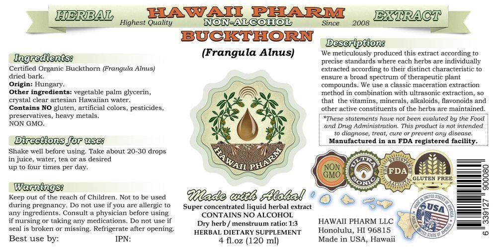 Hawaii Pharm Buckthorn glycerite dropper enabling easy, precise dosing.