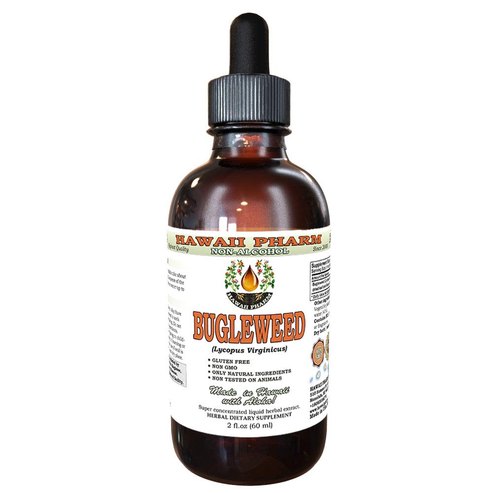 Hawaii Pharm Bugleweed bottle front view highlighting alcohol-free liquid extract for easy daily use.