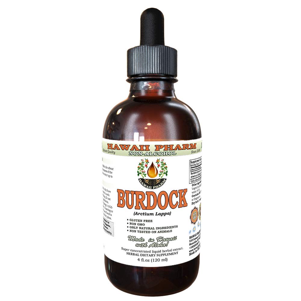 Hawaii Pharm Burdock alcohol-free liquid extract bottle for daily use.