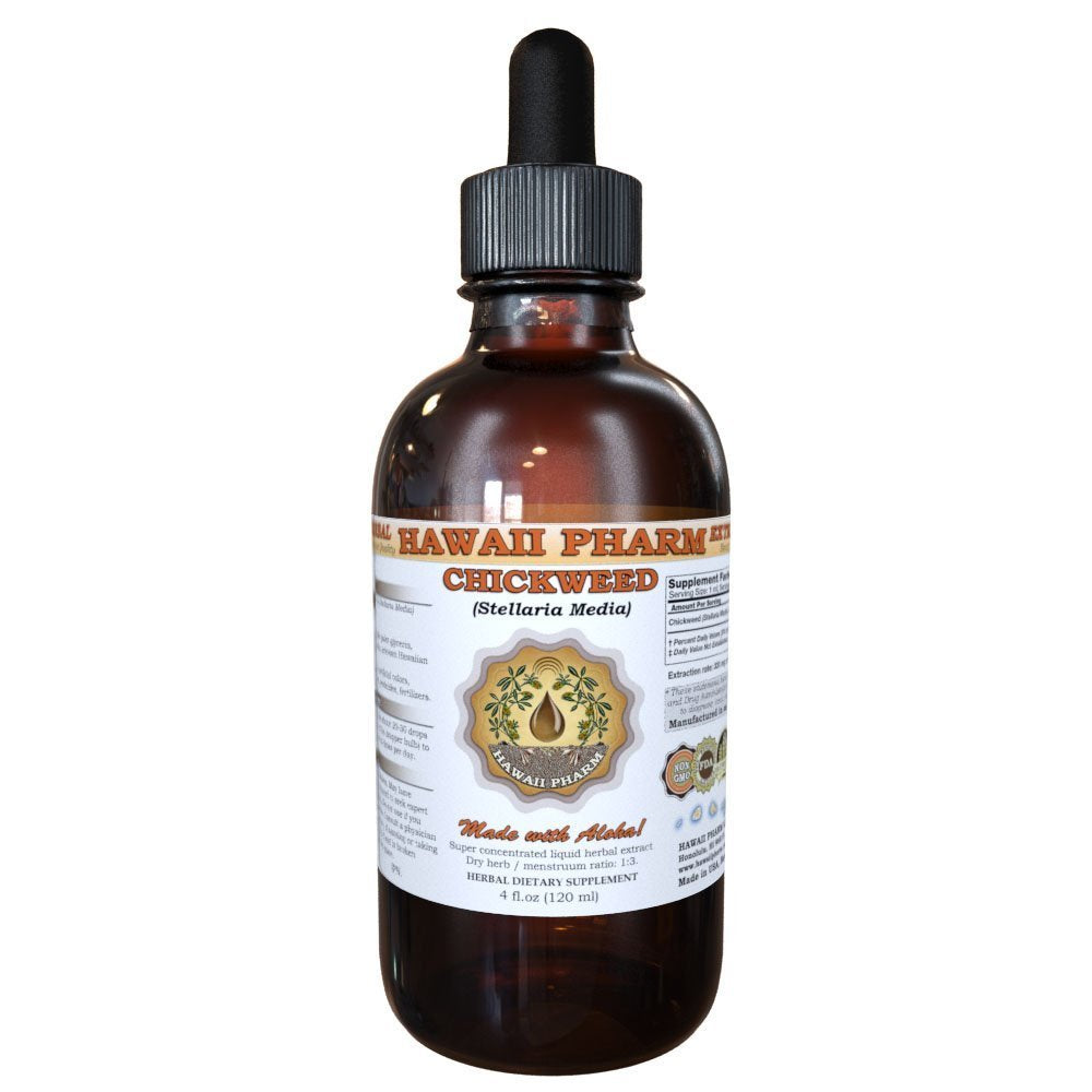 Hawaii Pharm Chickweed liquid extract bottle pour, ideal for daily tincture use.
