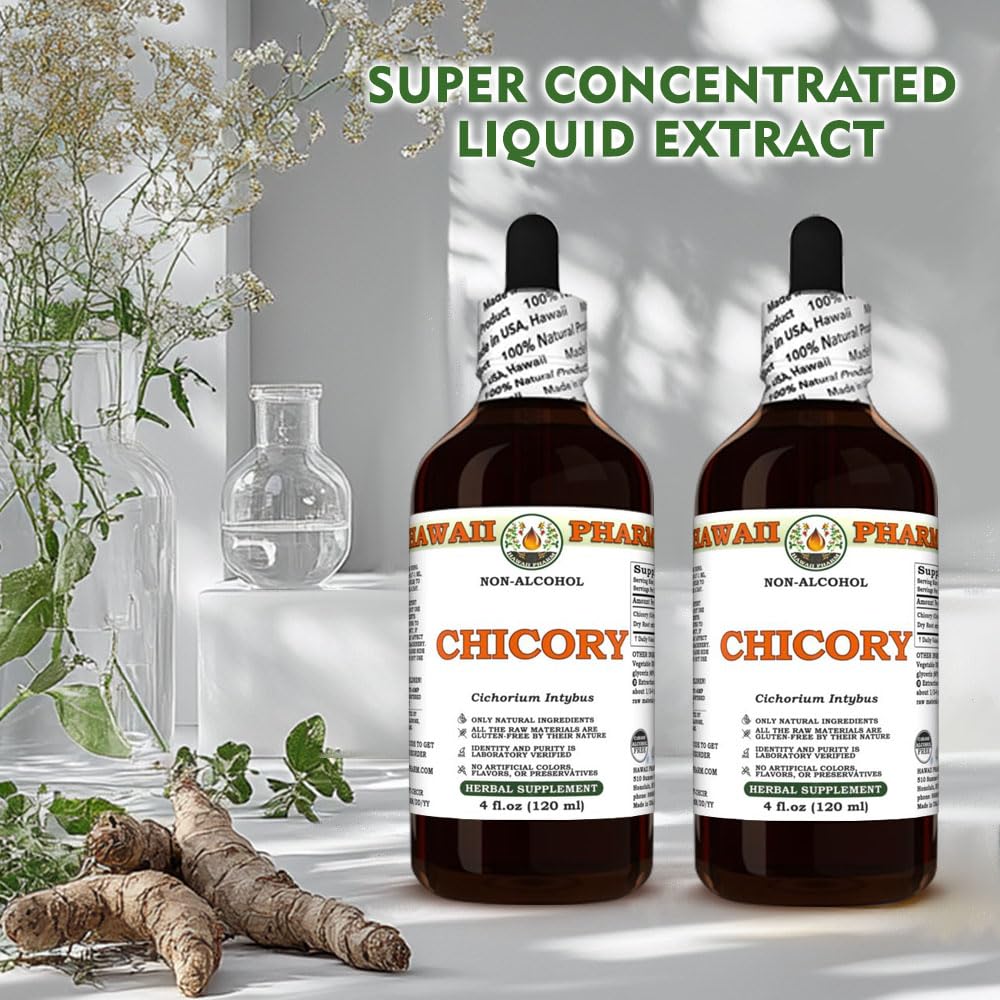 Daily-use setup shows Hawaii Pharm Chicory glycerite ready for mixing.