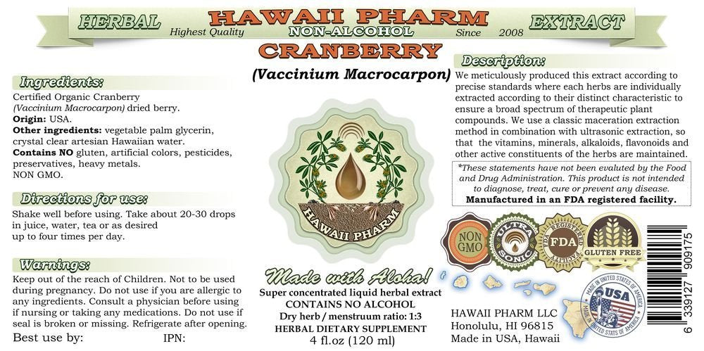 Close-up of Hawaii Pharm Cranberry extract dropper for convenient servings.