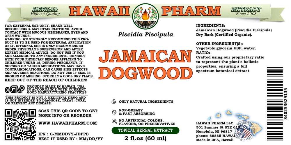 Hawaii Pharm Jamaican Dogwood bottle front label for easy recognition.
