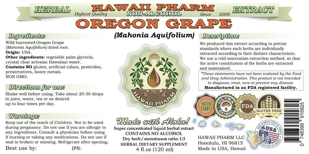 Hawaii Pharm Oregon Grape dropper, convenient alcohol-free dosage on the go
