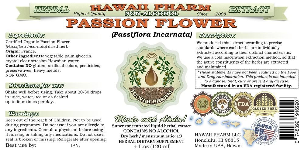 Hawaii Pharm Organic passion flower dried herb glycerite for support.