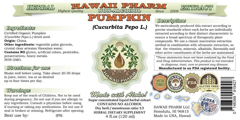 Hawaii Pharm pumpkin seed glycerite pour ready for daily use