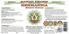 Hawaii Pharm Rehmannia liquid glycerite close-up emphasizing organic, solvent-free extraction.