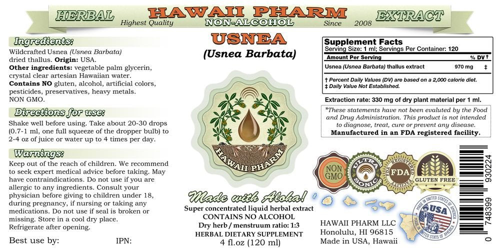 Hawaii Pharm Usnea dried thallus close-up showing high-quality herbal material.