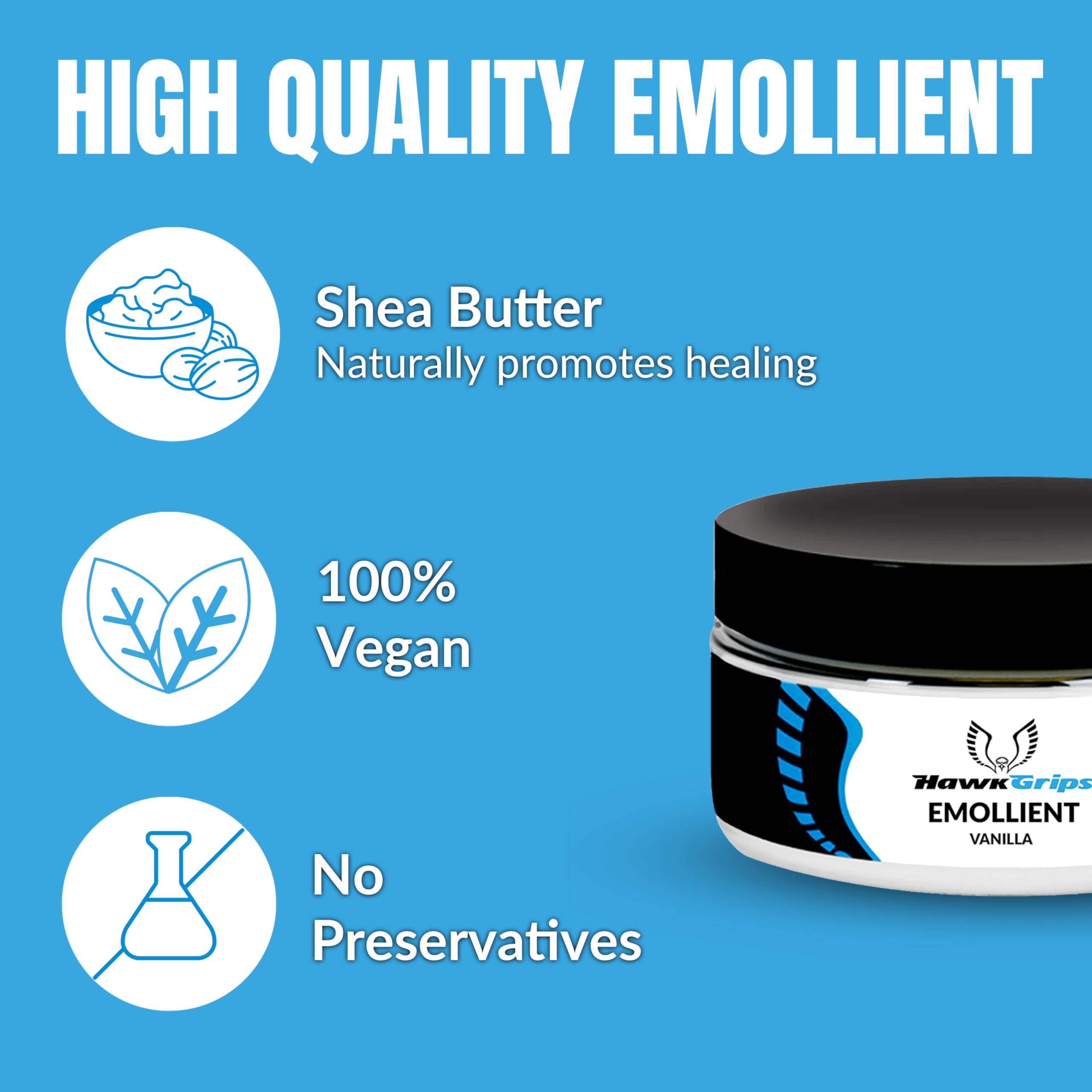 HawkGrips emollient cream vanilla back massage supports deep tissue work.