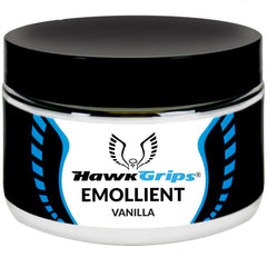 HawkGrips emollient cream vanilla bottle demonstrates smooth glide for therapy sessions.