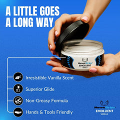 HawkGrips emollient cream vanilla closeup texture highlights balanced, skin-friendly formula.