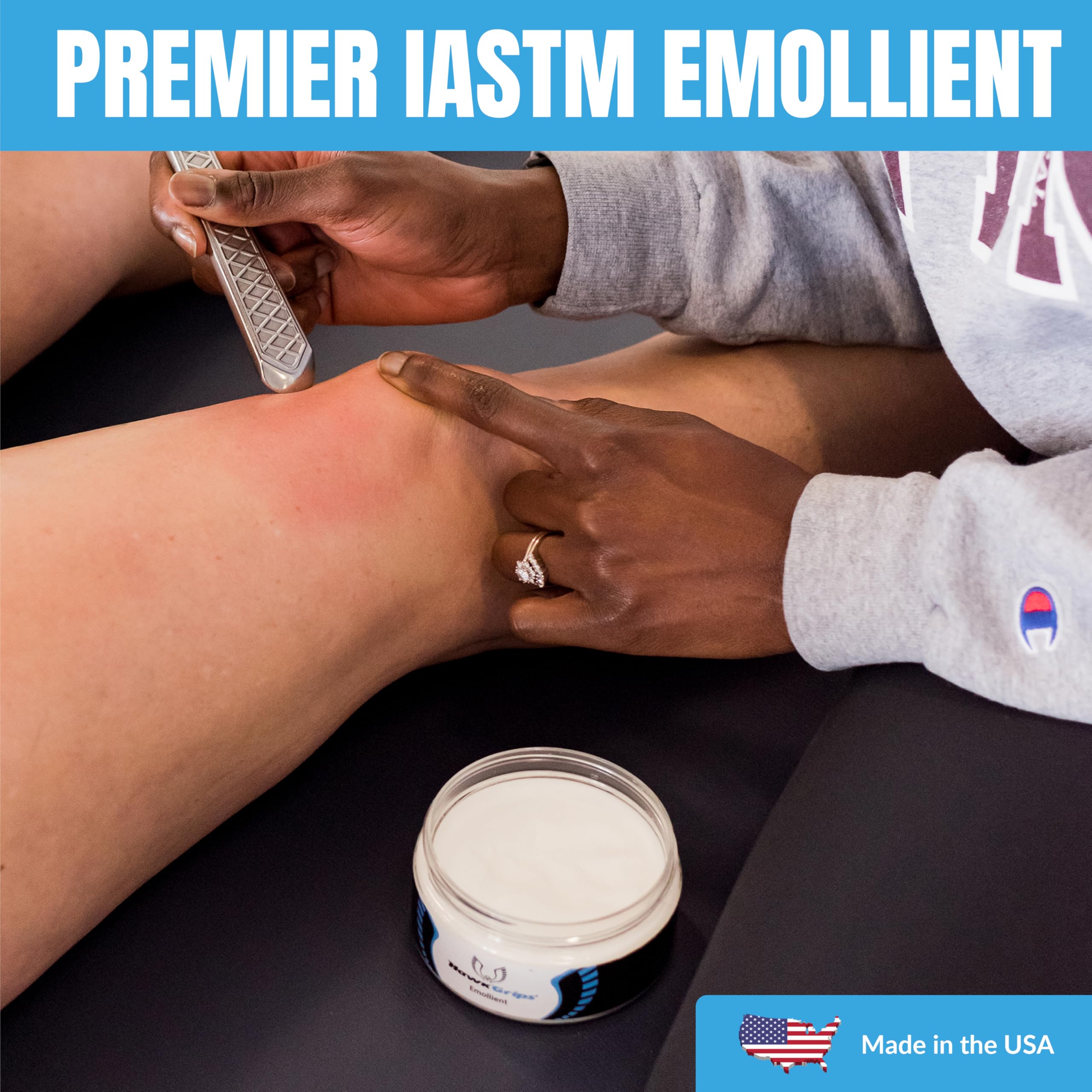 HawkGrips emollient cream vanilla hand glide supports effortless massage strokes.