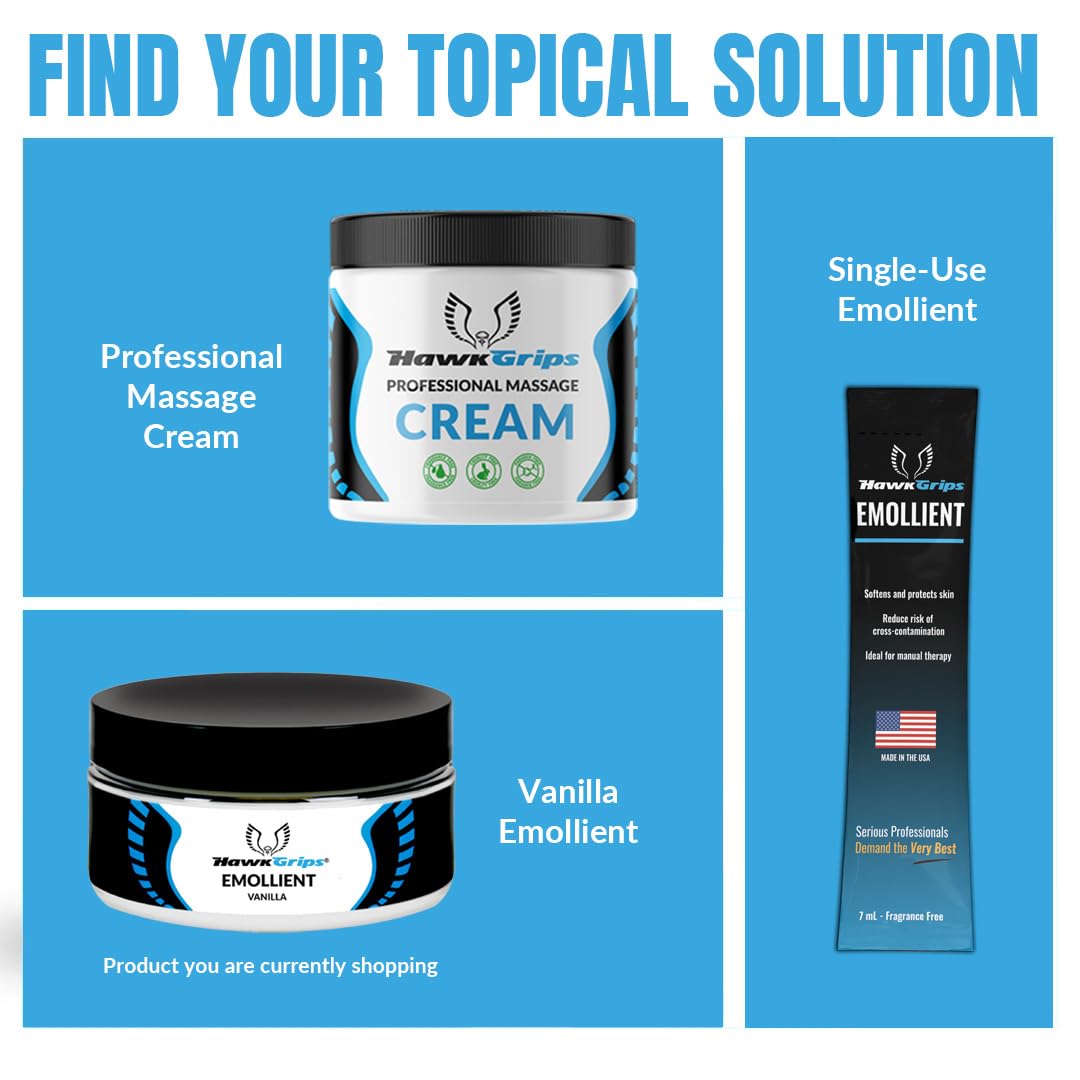 HawkGrips emollient cream vanilla pump dispenser for easy application.