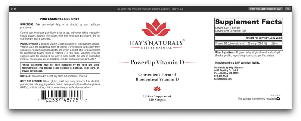 Hay's Naturals PowerUp D3 bottle for daily vitamin D3 support and vitality.