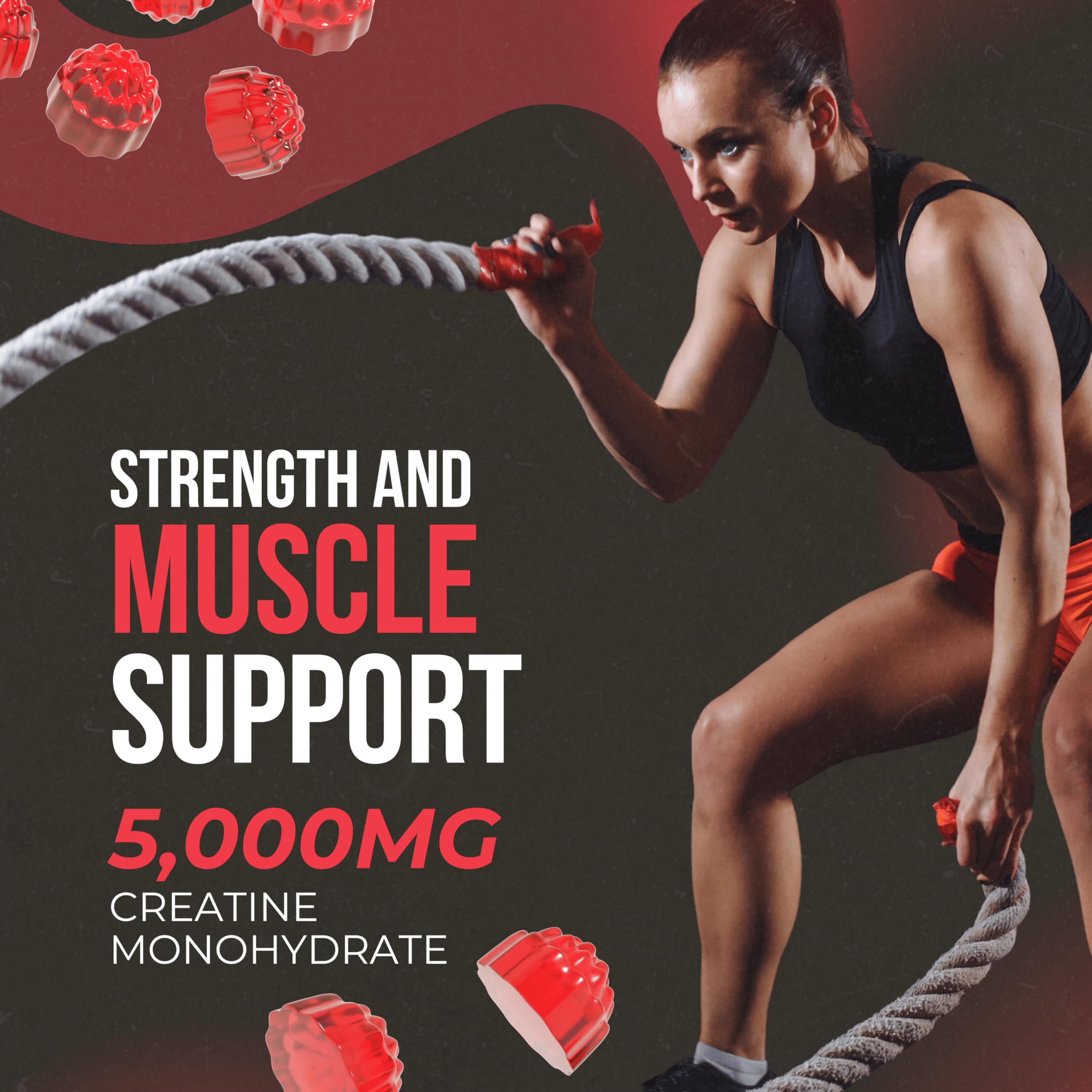 HAZEL'S Choice Creatine Gummies serving graphic illustrating daily four-gummy dose