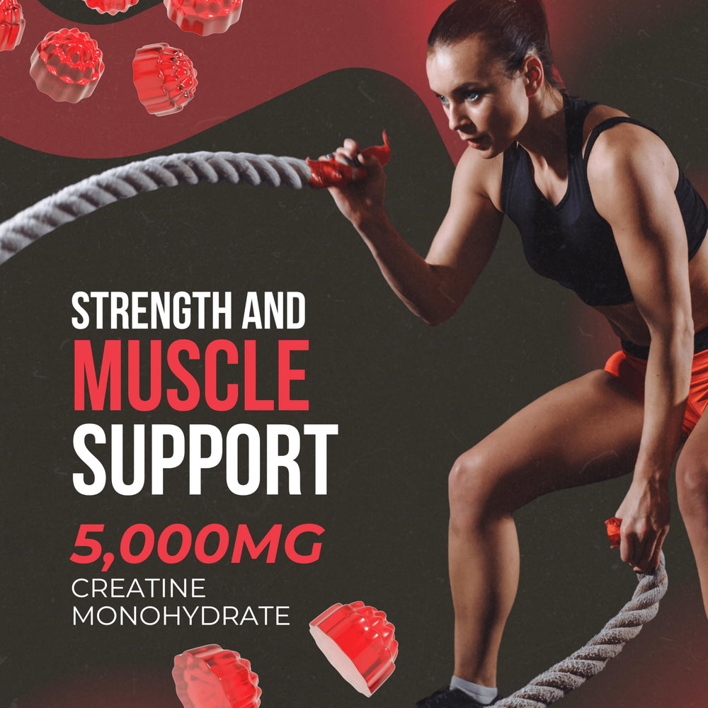 HAZEL'S Choice Creatine Gummies serving graphic illustrating daily four-gummy dose
