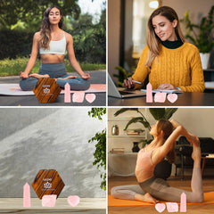 Hazms wooden gift box containing the rose quartz set.