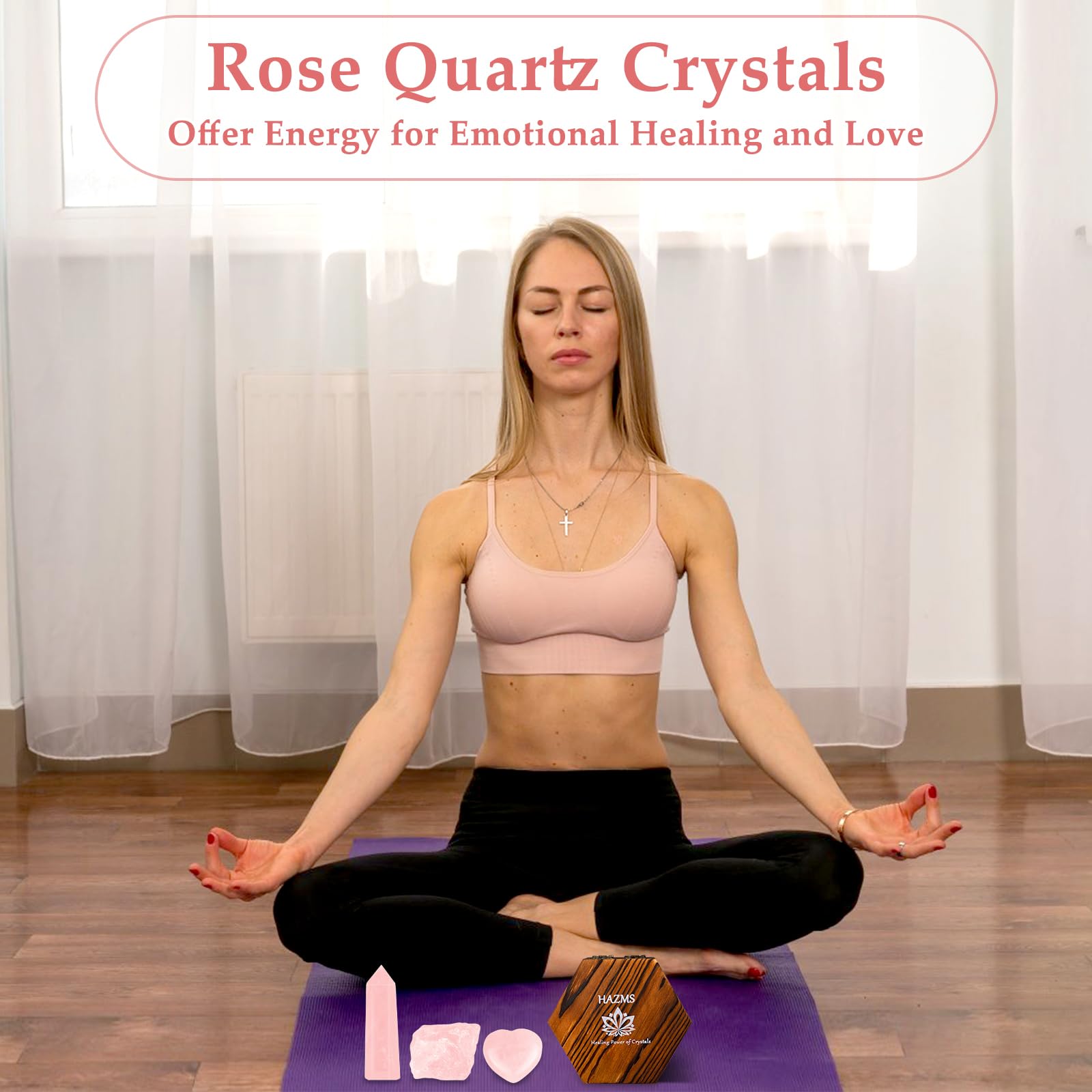 Hazms rose quartz heart stone promoting love-focused energy.