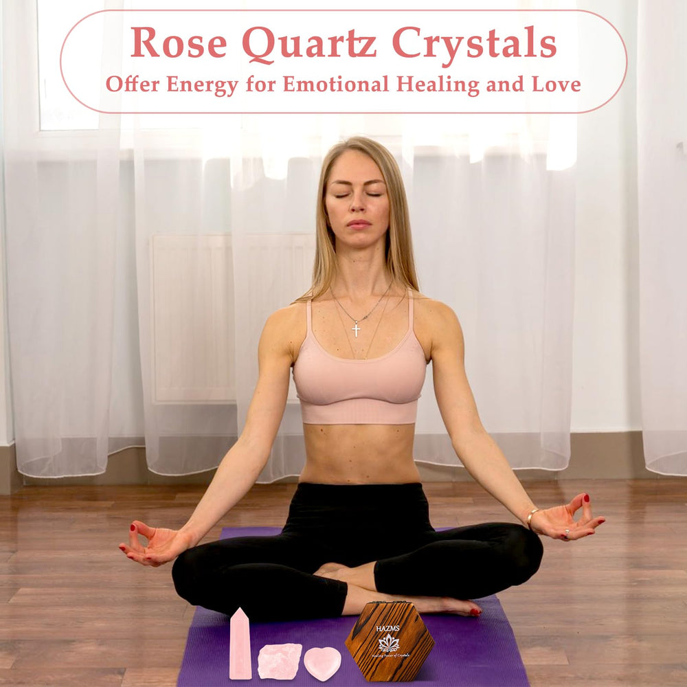 Hazms rose quartz heart stone promoting love-focused energy.