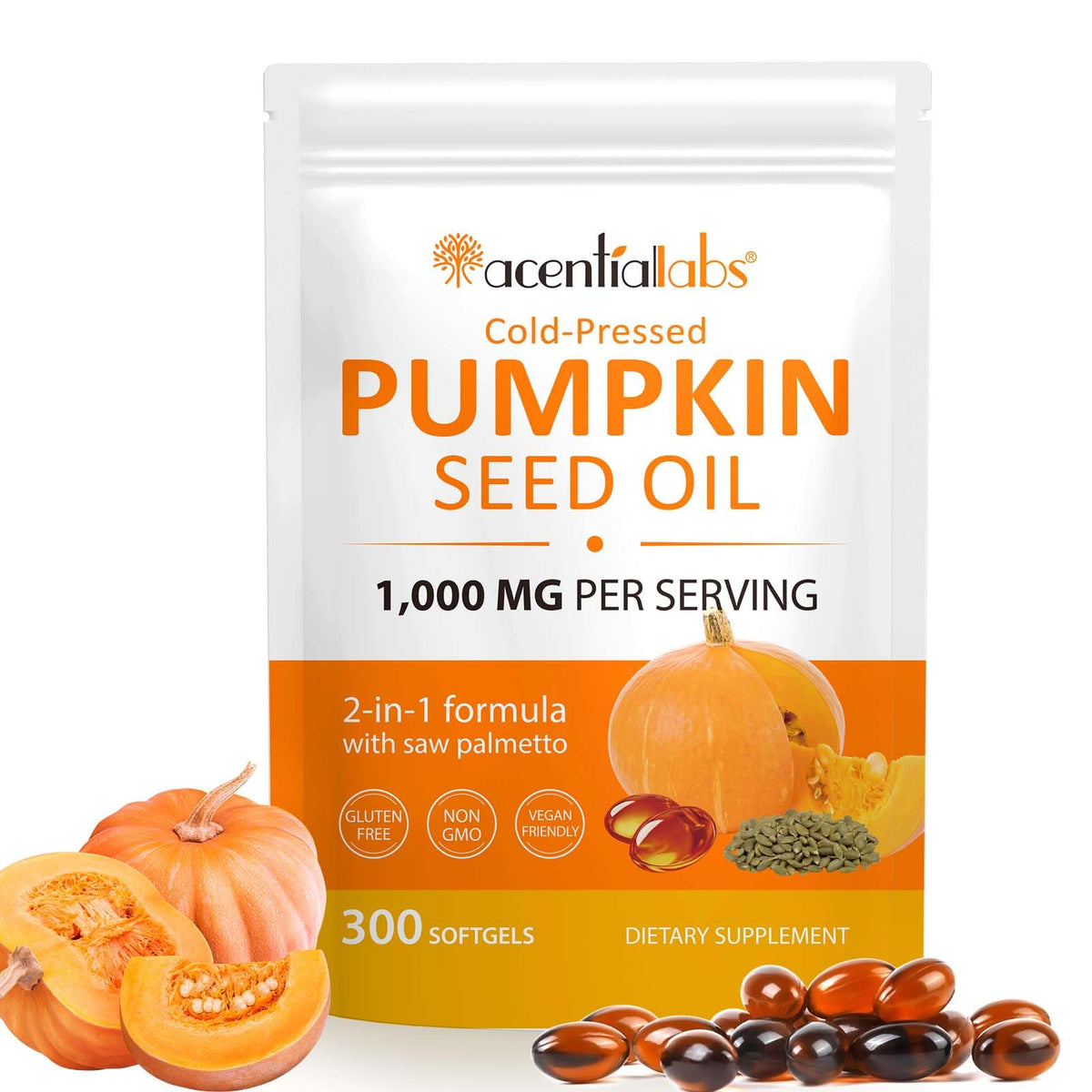 HBIKCLYC pumpkin seed oil with saw palmetto capsules bottle promoting hair health.