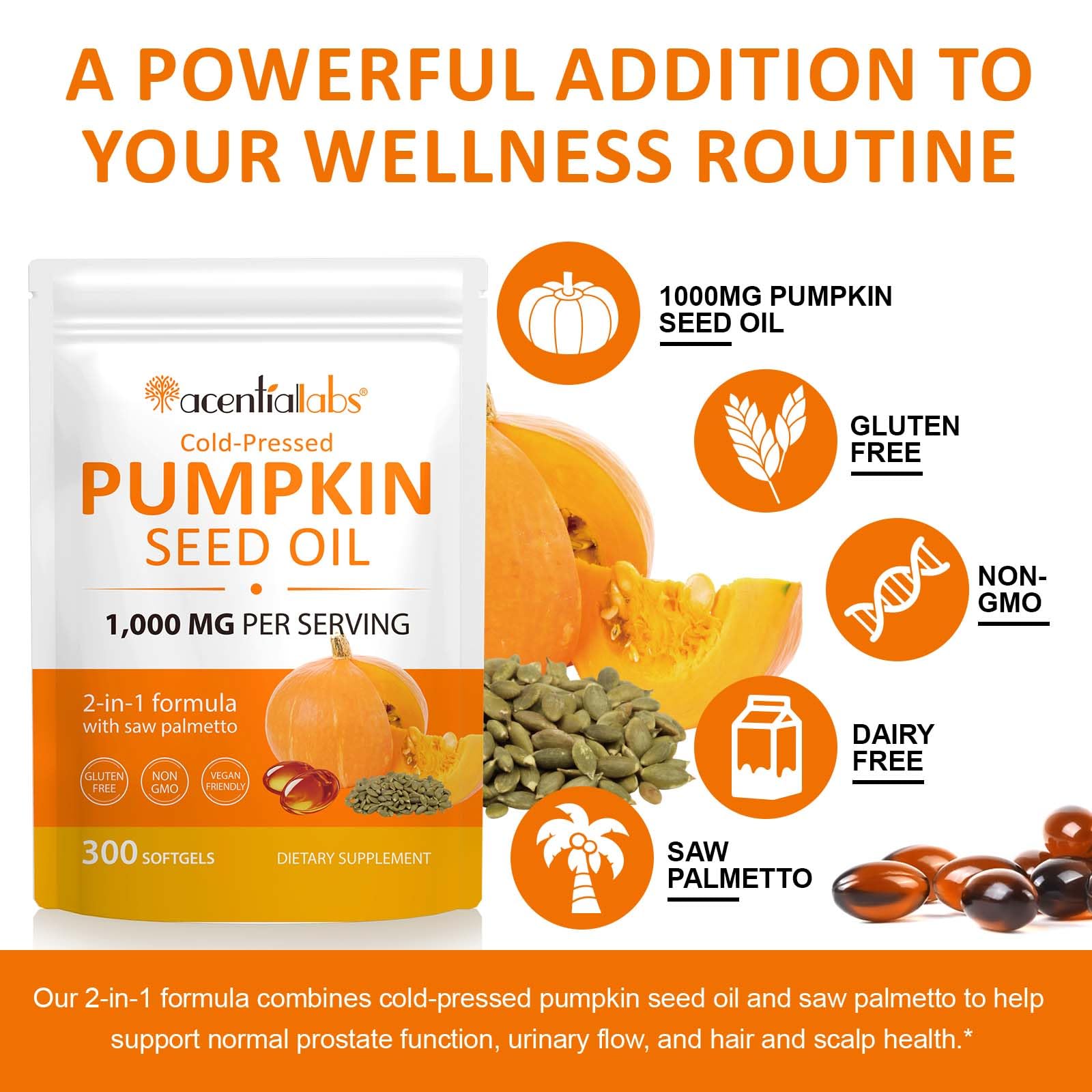 HBIKCLYC packaging and label emphasizing pumpkin seed oil and saw palmetto blend.
