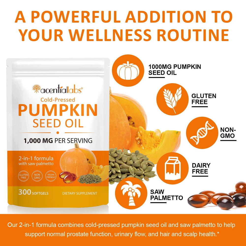 HBIKCLYC packaging and label emphasizing pumpkin seed oil and saw palmetto blend.