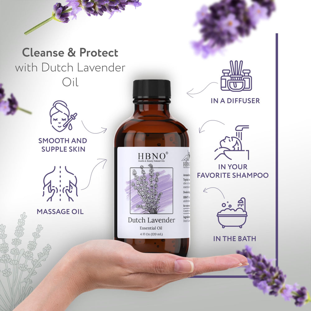 HBNO California Dutch Lavender bottle label closeup showcases premium quality and origin.