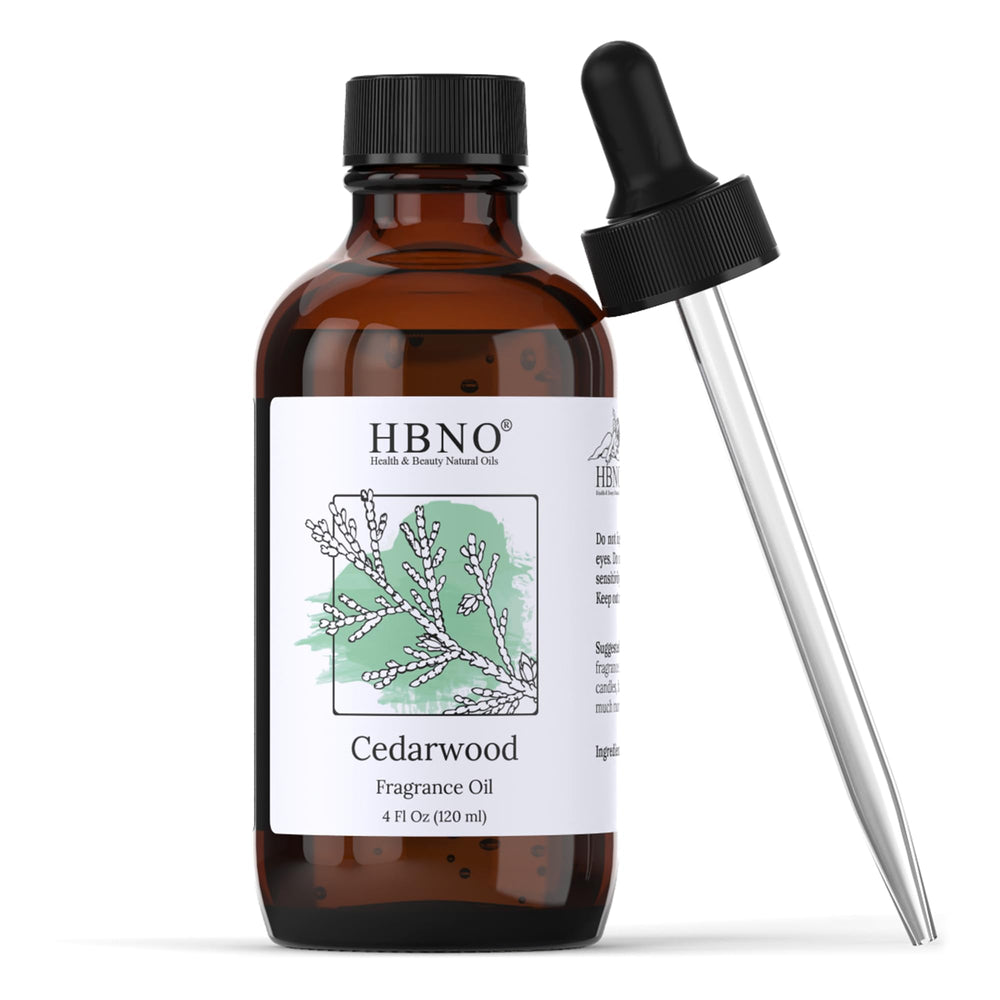 HBNO cedarwood fragrance oil bottle in amber glass for long-lasting scent.